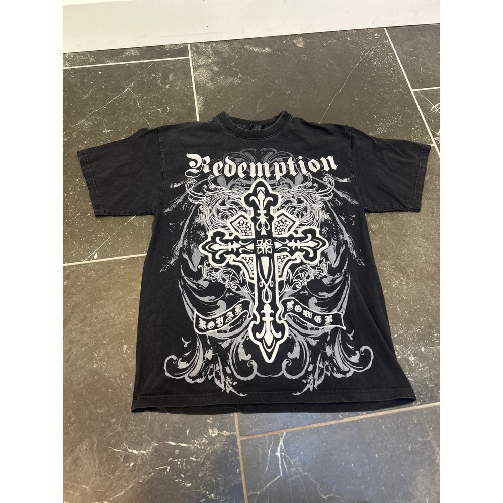 Redemption Royal Power Graphic T Shirt Mens L Black Gothic Cross Y2K Streetwear